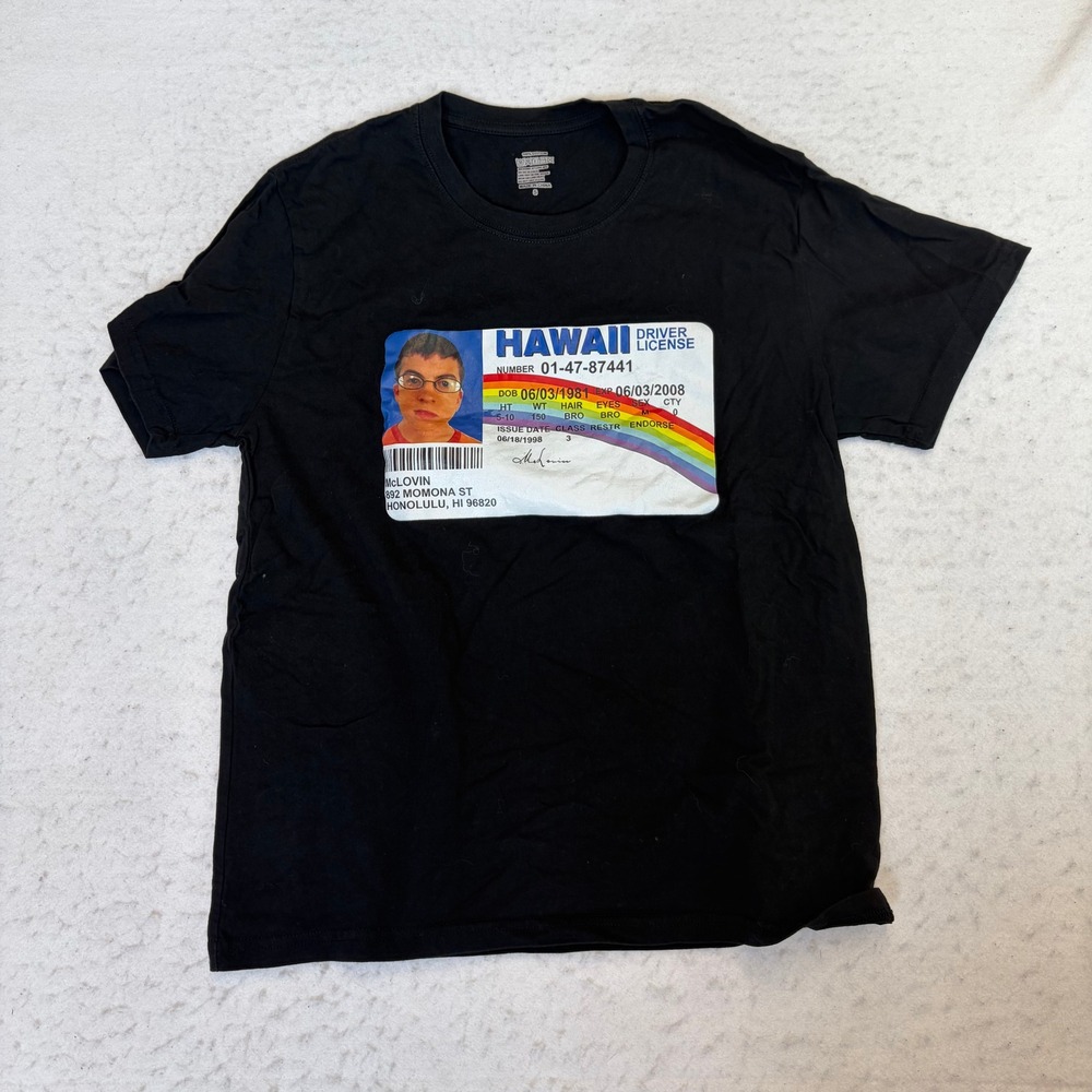 Unbranded McLovin ID Graphic T-Shirt Mens Small Black Superbad Movie Tee